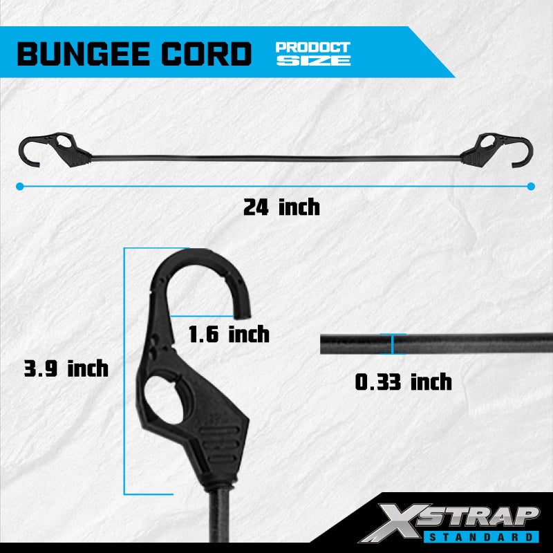 XSTRAP STANDARD Heavy Duty Bungee Cords 10PK Premium Bungee Cords with Finger-Hole Hooks for Camping, Car, Truck, Tents, Luggage Rack, and Cargo (10pcs Black, 24inch) - Image 3